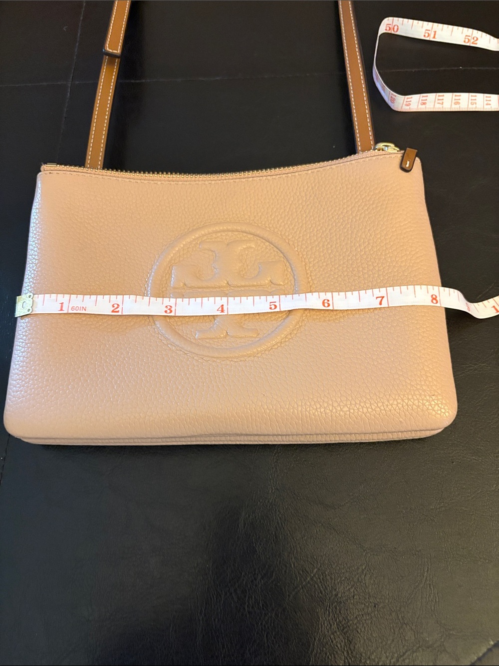 Tory Burch Blush Pink /beige Leather Crossbody with Brown Strap - Picture 4 of 9